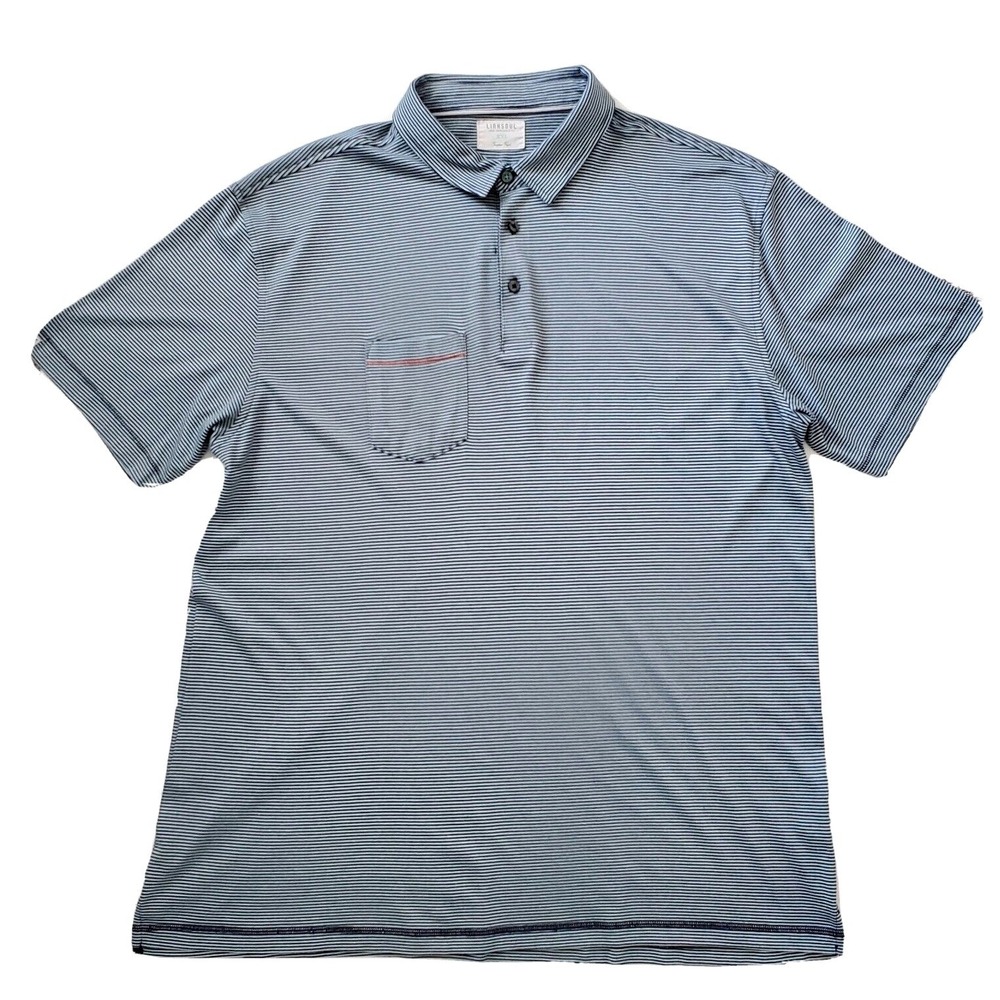 Linksoul (Men's XXL) Blue Polo Shirt Striped Golf Casual Athletic Short Sleeve